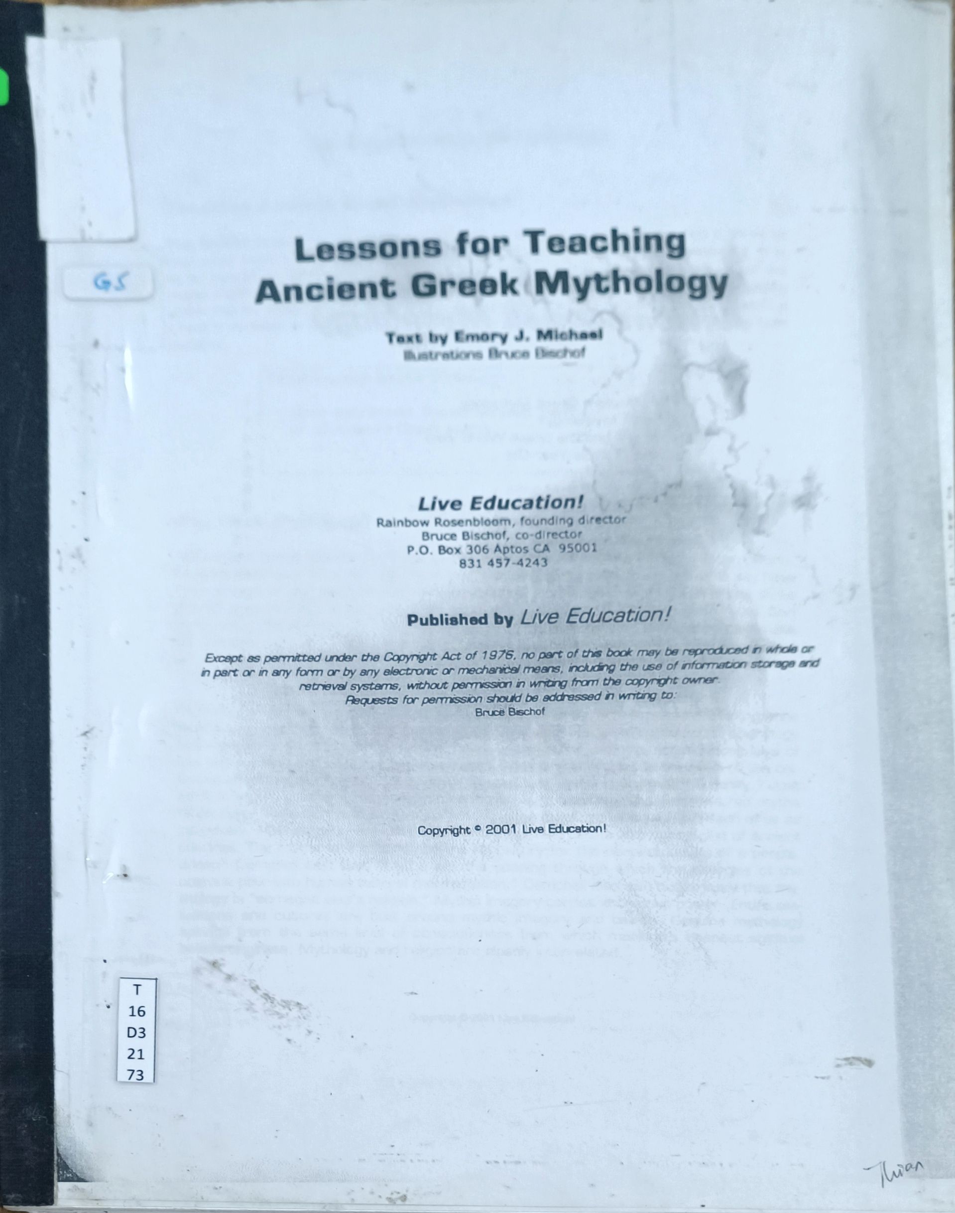 Lessons for Teaching Ancient Greek Mythology